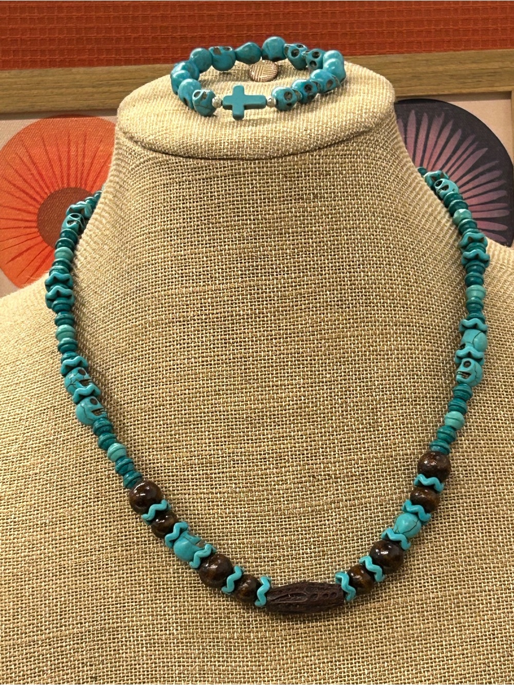 Howlite Skull & Cross Bead lightweight necklace and Bracelet